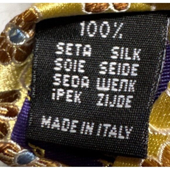 Principe Tie Mens 100% Silk Floral Patterned Pale Yellow Brown Blue Italy - Picture 6 of 7